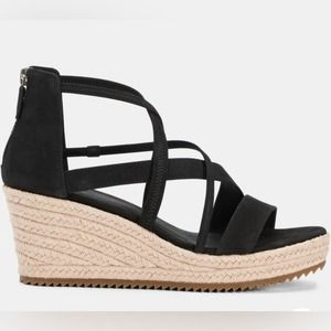 NWOB Eileen Fisher Women's Black Wanda Tumbled Nubuck Espadrille Wedge Size 9